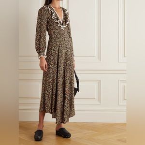 DÔEN Eugenie lace-trimmed floral-print crepe dress size small